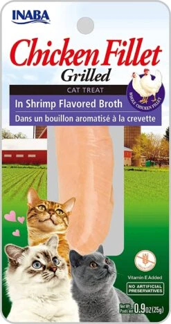 Inaba Chicken Fillet Grilled With Flavored Broth Cat Treats - Shrimp - .9 Oz - 6 Pack