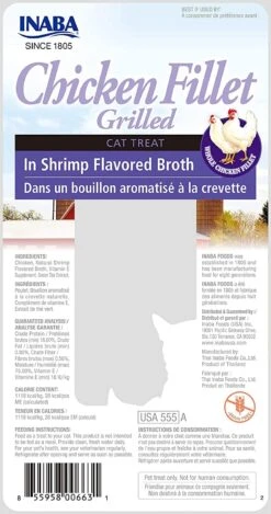 Inaba Chicken Fillet Grilled With Flavored Broth Cat Treats - Shrimp - .9 Oz - 6 Pack -Weruva Shop inaba chicken fillet grilled with flavored broth cat treats shrimp 9 oz 6 pack 353550