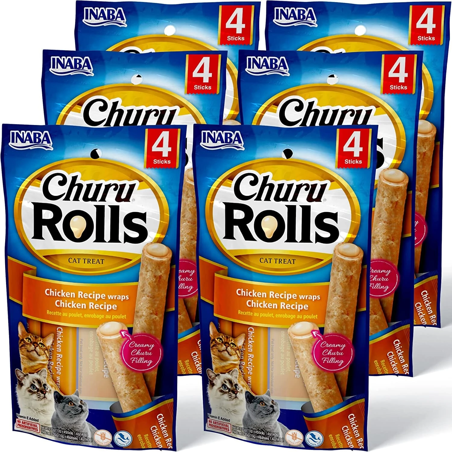 Inaba Churu Rolls Cat Treats - Chicken - .35 Oz - 4 Pack - 6 Pack 4 Inaba Churu Rolls Cat Treats - Chicken - .35 Oz - 4 Pack - 6 Pack - Image 2