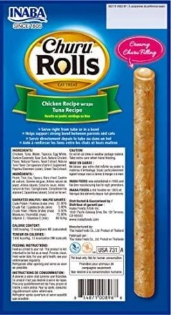 Inaba Churu Rolls Cat Treats - Tuna - .35 Oz - 4 Pack - 6 Pack -Weruva Shop inaba churu rolls cat treats tuna 35 oz 4 pack 6 pack 670082
