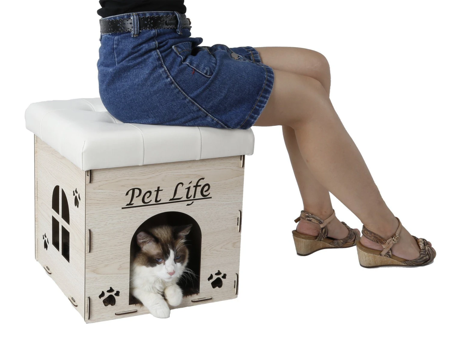 Pet Life ® 'Kitty Kallapse' Collapsible Folding Kitty Cat House Tree Bed Ottoman Bench Furniture 3 Pet Life ® 'Kitty Kallapse' Collapsible Folding Kitty Cat House Tree Bed Ottoman Bench Furniture