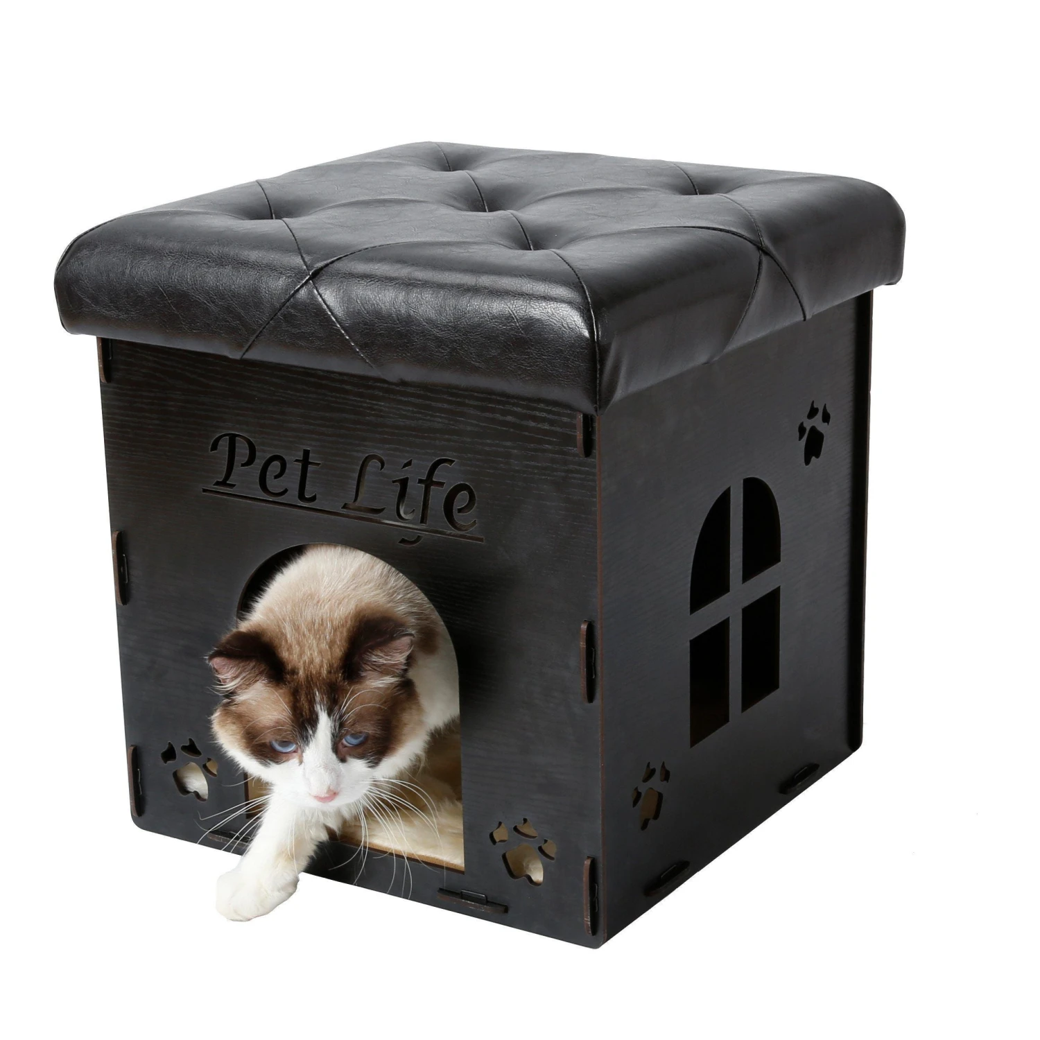 Pet Life ® 'Kitty Kallapse' Collapsible Folding Kitty Cat House Tree Bed Ottoman Bench Furniture 4 Pet Life ® 'Kitty Kallapse' Collapsible Folding Kitty Cat House Tree Bed Ottoman Bench Furniture - Image 2