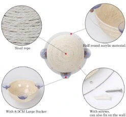 Pet Life ® 'Stick N' Claw' Sisal Rope And Toy Suction Cup Circular Cat Scratcher -Weruva Shop pet life r stick n claw sisal rope and toy suction cup circular cat scratcher 268955