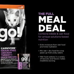 Petcurean GO! Carnivore Grain-Free Chicken, Turkey & Duck Cat Dry Cat Food - 3 Lb Bag -Weruva Shop petcurean go carnivore grain free chicken turkey duck cat dry cat food 3 lb bag 208276