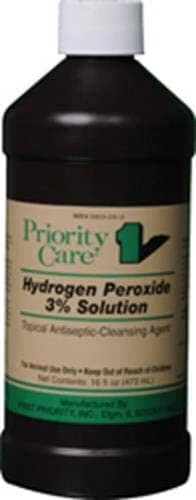 Priority Care Hydrogen Peroxide 3% Solution Veterinary Supplies Clean Sanitize & Misc - 16 Oz - 12 Pack