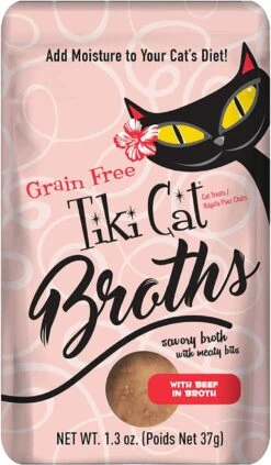 Tiki Cat Beef Broth Cat Food Toppers - 1.3 Oz Pouch - Pack Of 12