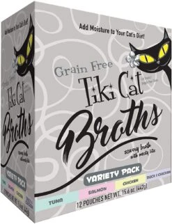 Tiki Cat Broth Variety Pack Cat Food Toppers - 1.3 Oz Pouch - Pack Of 12