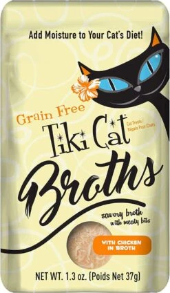 Tiki Cat Chicken Broth Cat Food Toppers - 1.3 Oz Pouch - Pack Of 12