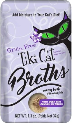 Tiki Cat Duck & Chicken Broth Cat Food Toppers - 1.3 Oz Pouch - Pack Of 12