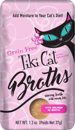 Tiki Cat Salmon Broth Cat Food Toppers - 1.3 Oz Pouch - Pack Of 12