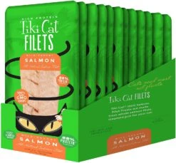 Tiki Cat Salmon Filet Cat Food Toppers And Crunchers - 1 Oz Pouches - Case Of 12