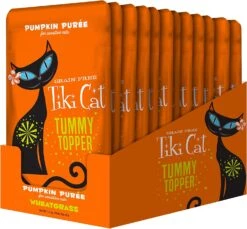 Tiki Cat Tummy Topper Pumpkin & Wheatgrass Cat Food Toppers - 1.5 Oz Pouch - Pack Of 12