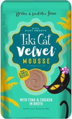 Tiki Cat Velvet Mousse Tuna & Chicken Cat Food In Pouches - 2.8 Oz Pouches - Case Of 12 -Weruva Shop tiki cat velvet mousse tuna chicken cat food in pouches 28 oz pouches case of 12 379185